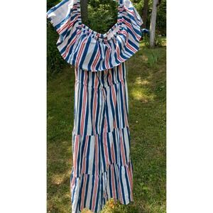 Lane Bryant Women's 22 24 P striped maxi dress tiered Americana multi style NEW